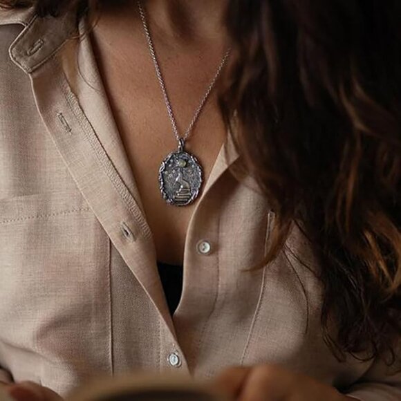 Stairway to Heaven- Winding Climbing Path Road Gateway Portal Moonstone Necklace - Picture 1 of 4